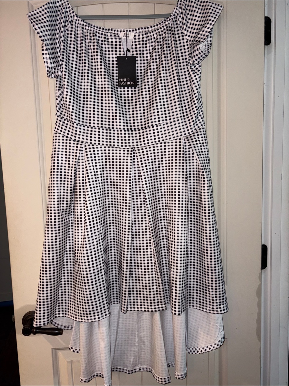 Plus Size Dress Black and White Gingham Fit-and-Flare Hi Lo Dress 18W - Picture 4 of 4